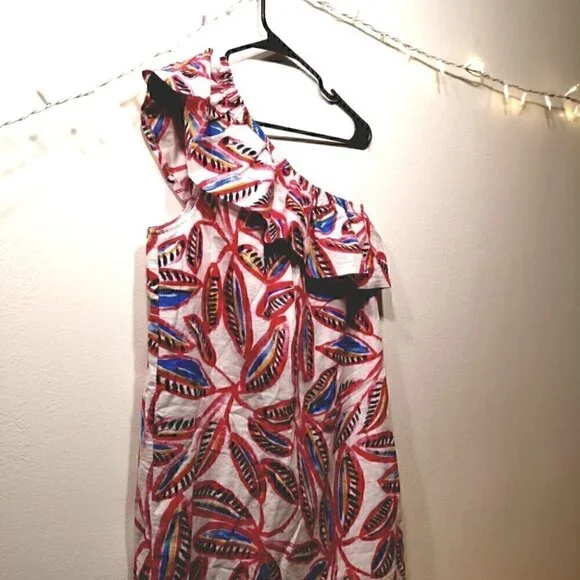 J Crew Women's M Asym Open Shoulder Floral Dress - Picture 7 of 12